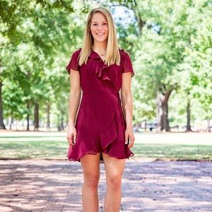 Beautiful garnet mini wrap dress